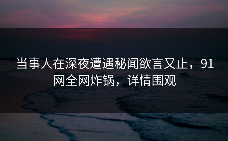 当事人在深夜遭遇秘闻欲言又止，91网全网炸锅，详情围观