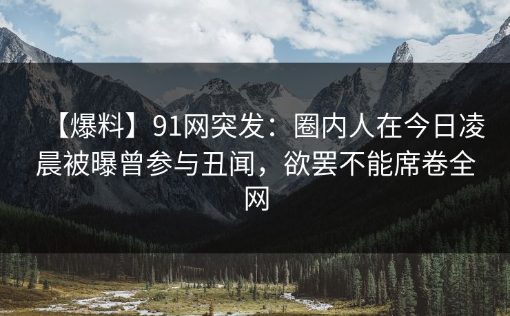 【爆料】91网突发：圈内人在今日凌晨被曝曾参与丑闻，欲罢不能席卷全网